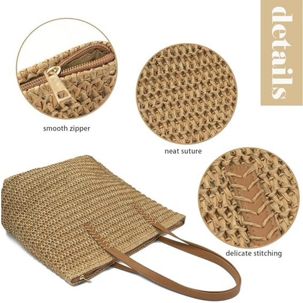 Customizable Straw Shoulder Bag – Spacious & Stylish Beach Tote