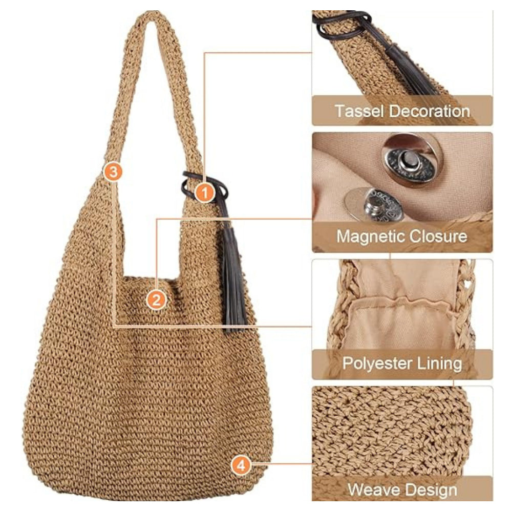Customizable Woven Straw Tote Handbag – Spacious & Stylish Shoulder Bag