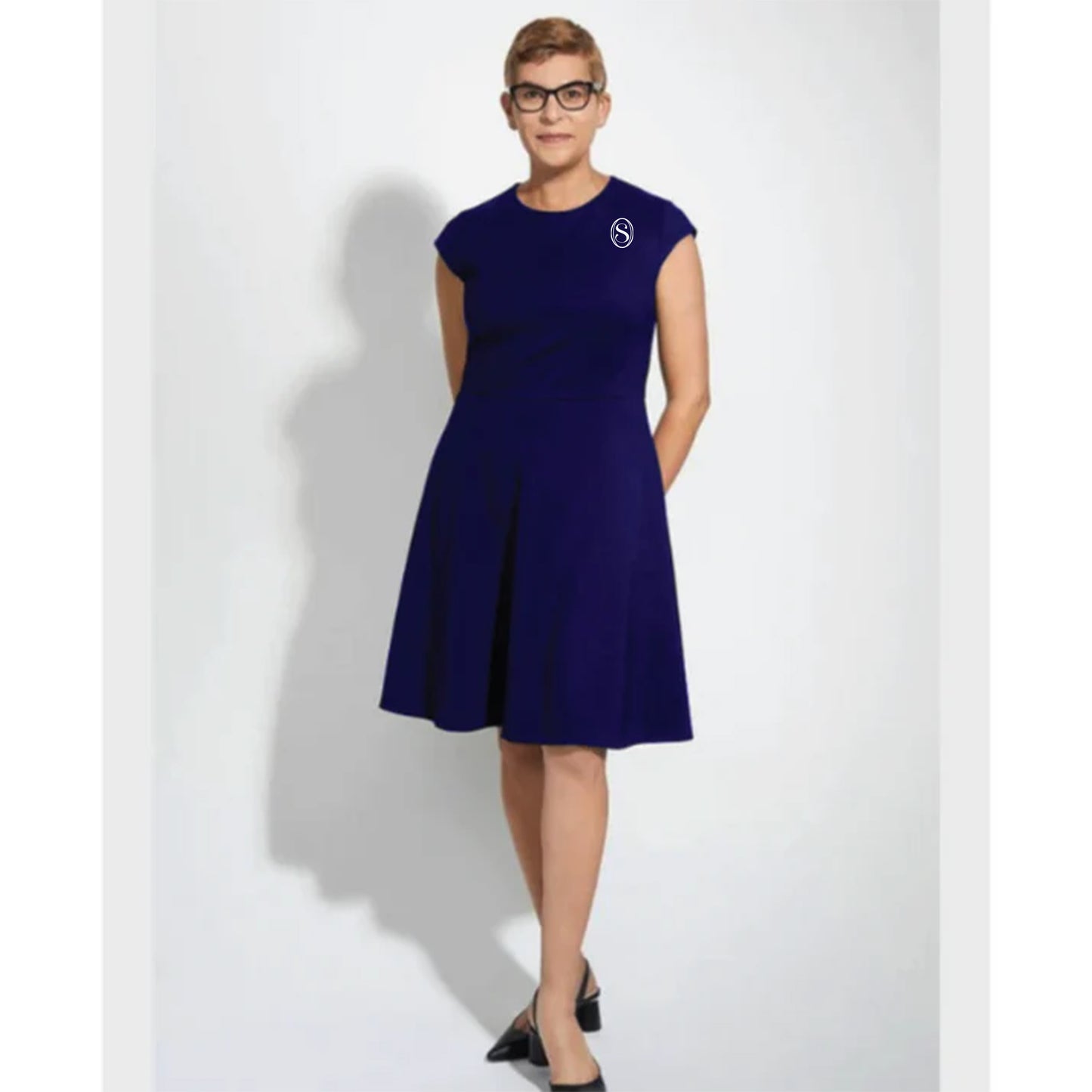 Ladies' Ariana Cap Sleeve Cotton Dress – Navy Blue