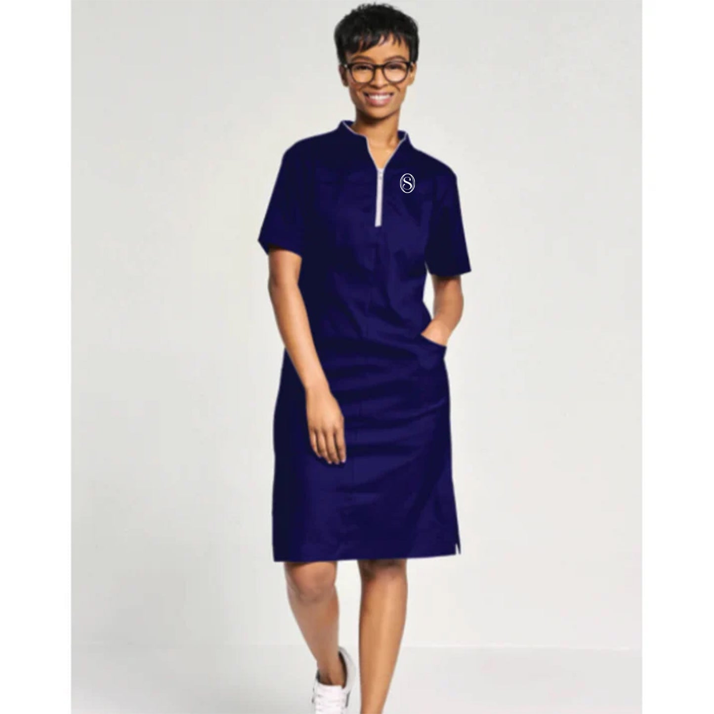Women's Navy Blue Studio Dress – Cotton, Breathable & Comfortable
