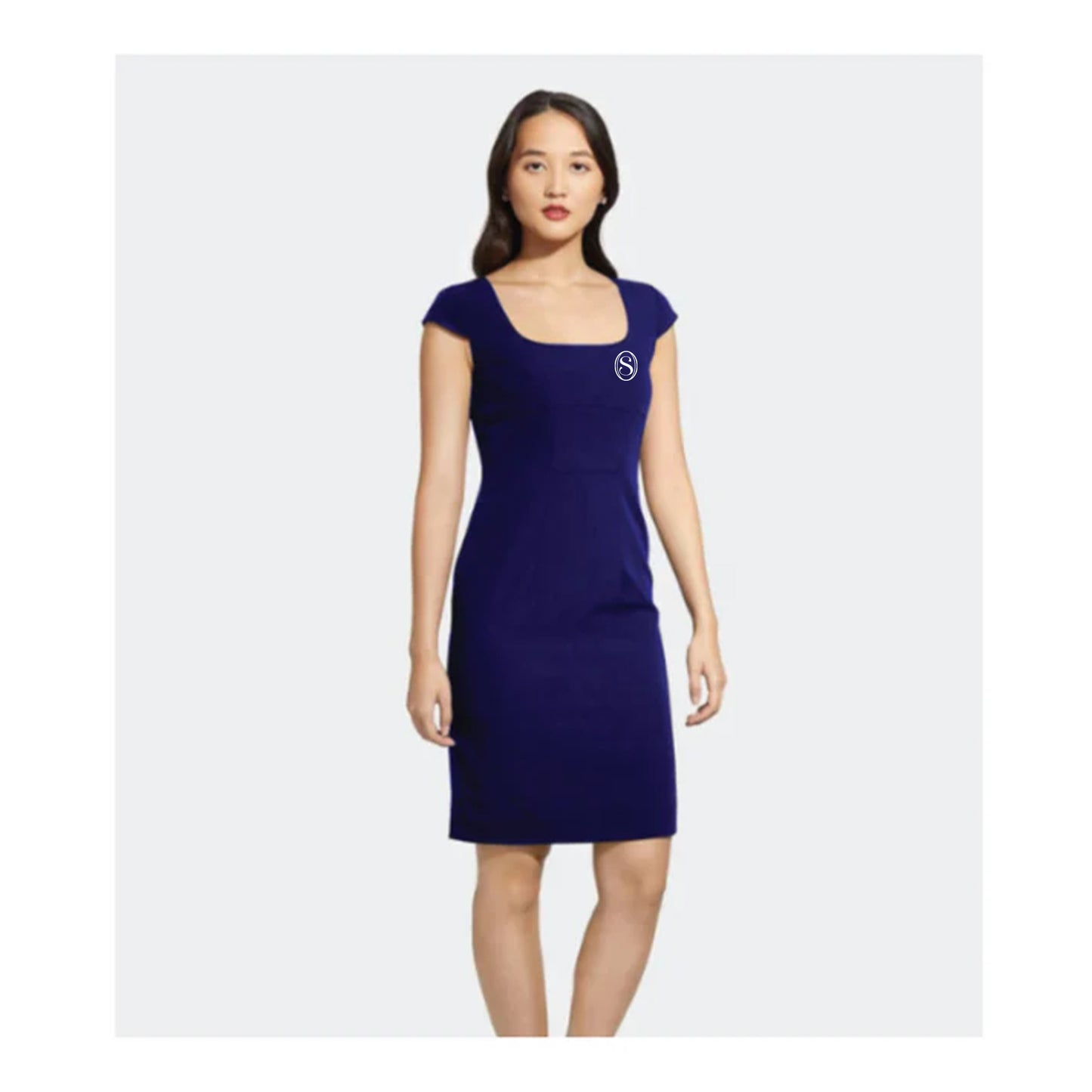Ladies Navy Blue Cap Sleeve Work Dress