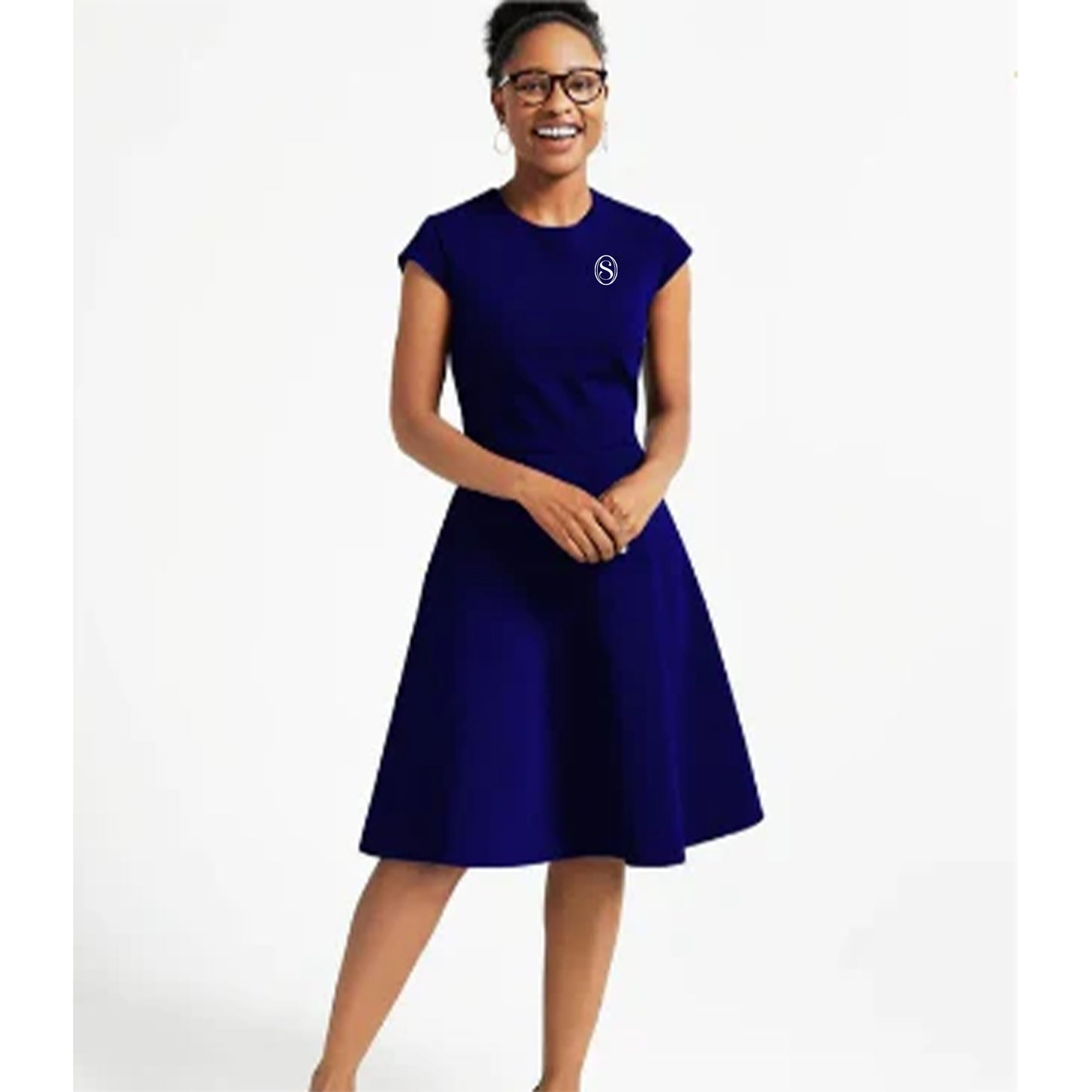 Ladies' Ariana Cotton Dress – Navy Blue, Comfortable & Stylish