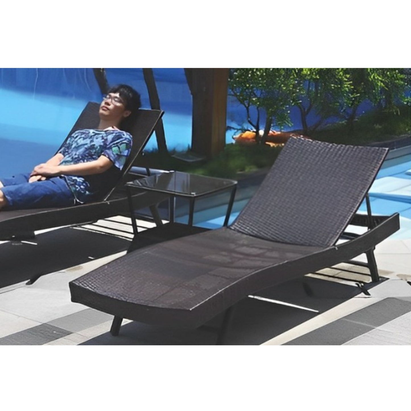 Beach Lounge Chair, Durable Aluminum Frame & PE Rattan Design