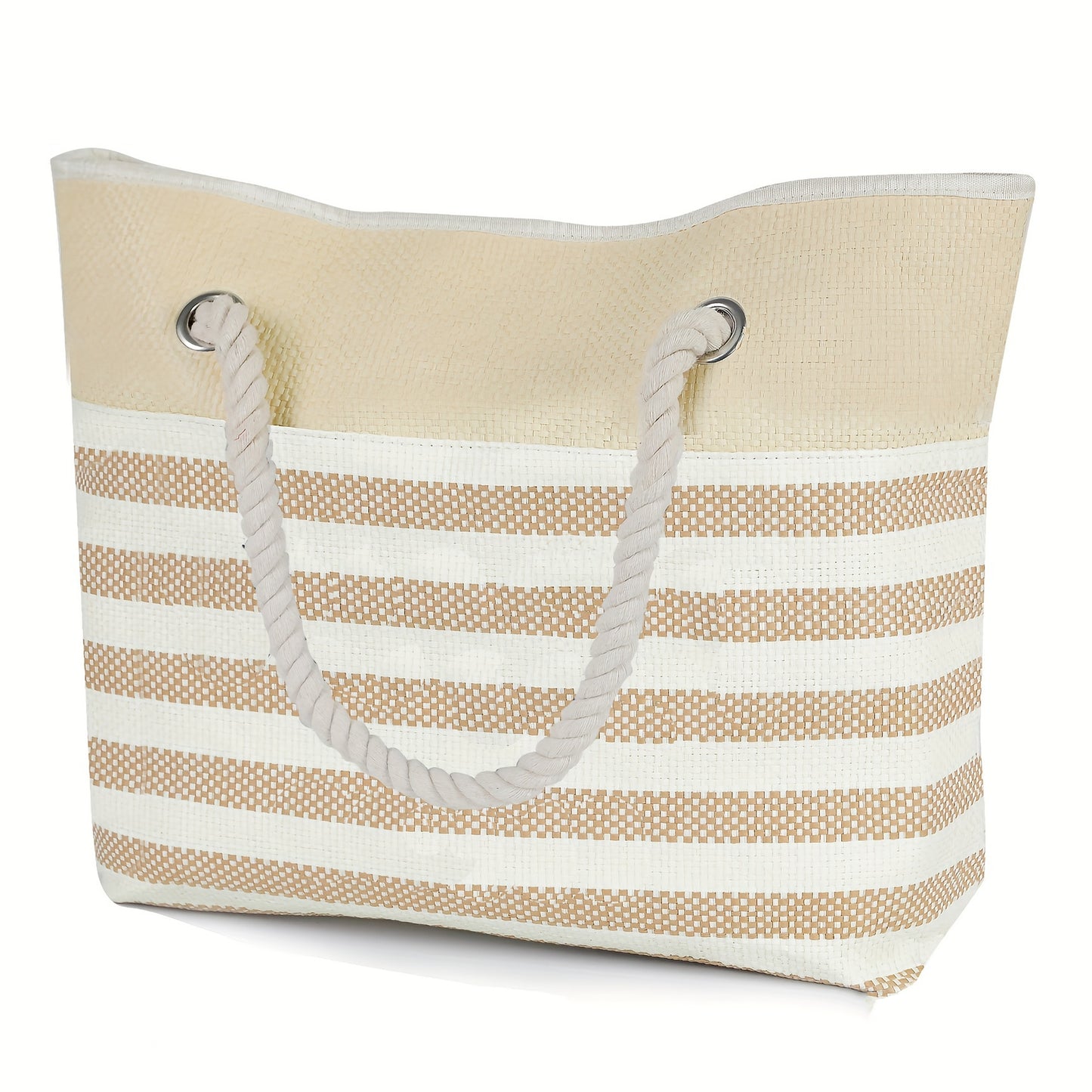 Striped Fabric Tote Bag with Sequin Embroidery