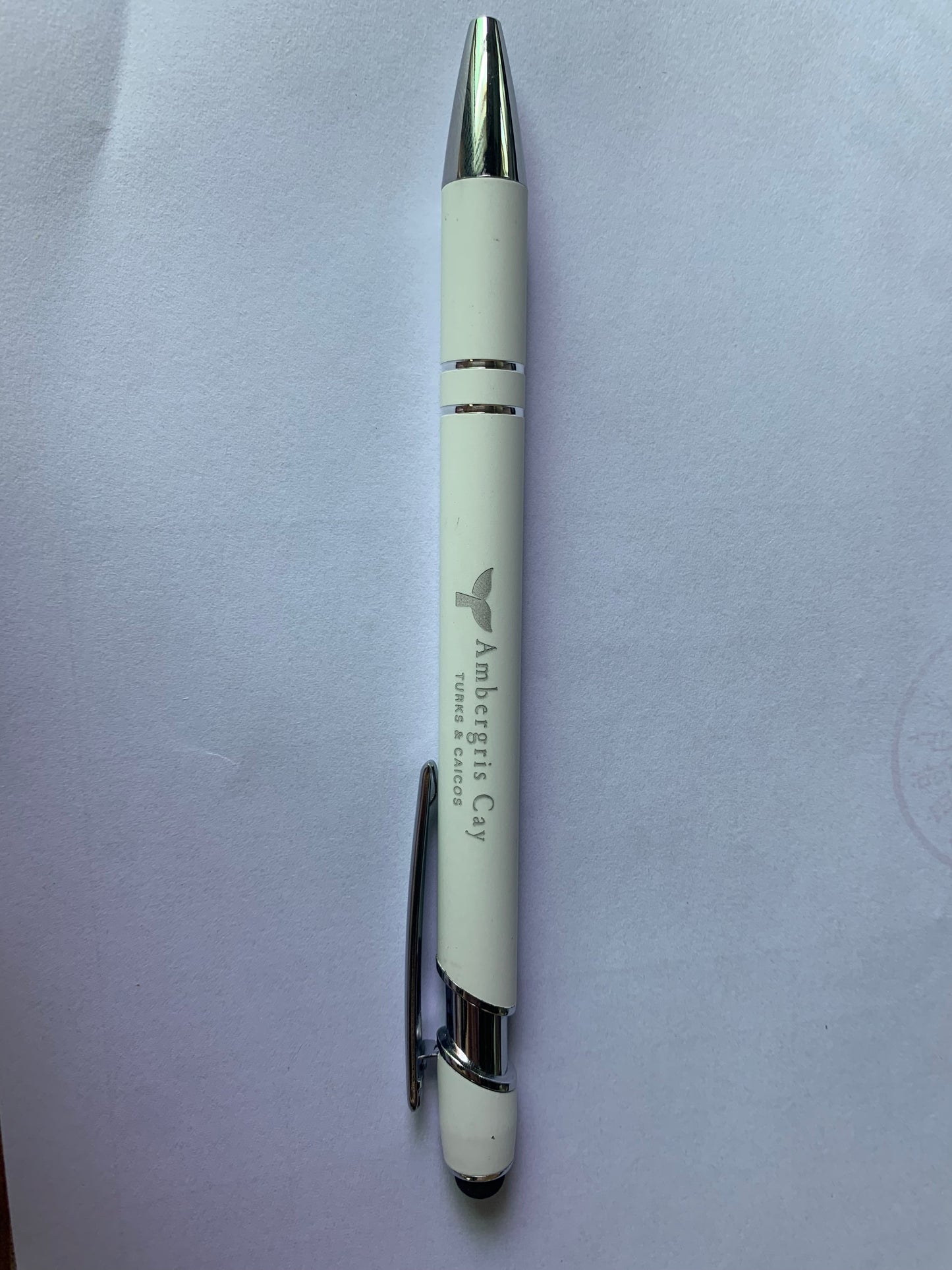 Elegant White Retractable Ballpoint Pen with Silver Accents
