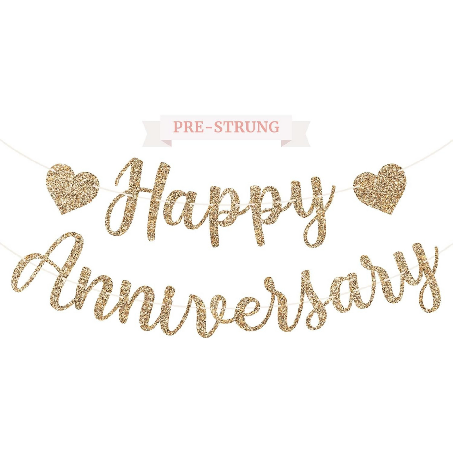 Pre-Strung Happy Anniversary Banner – Gold Cardstock Party Decoration