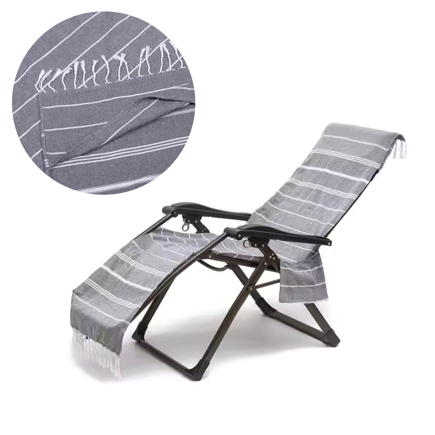 Turkish Cotton Beach Chair Cover Towel – 80x200cm with Pockets