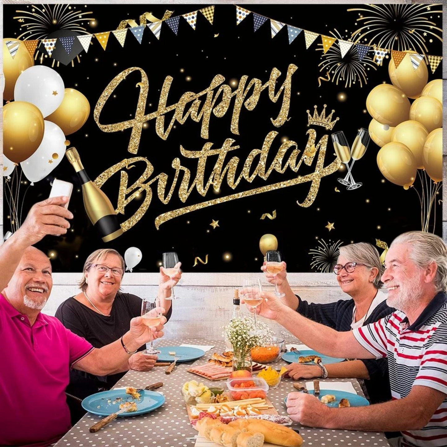 Happy Birthday Backdrop Banner – Polyester Fabric Party Decoration