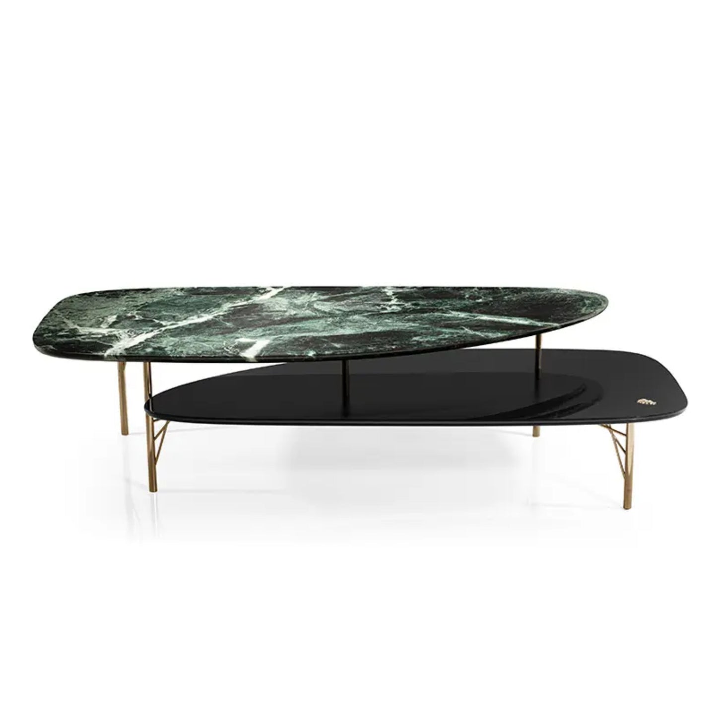 Luxurious Green Marble Coffee Table with Tempered Glass & Stainless Steel