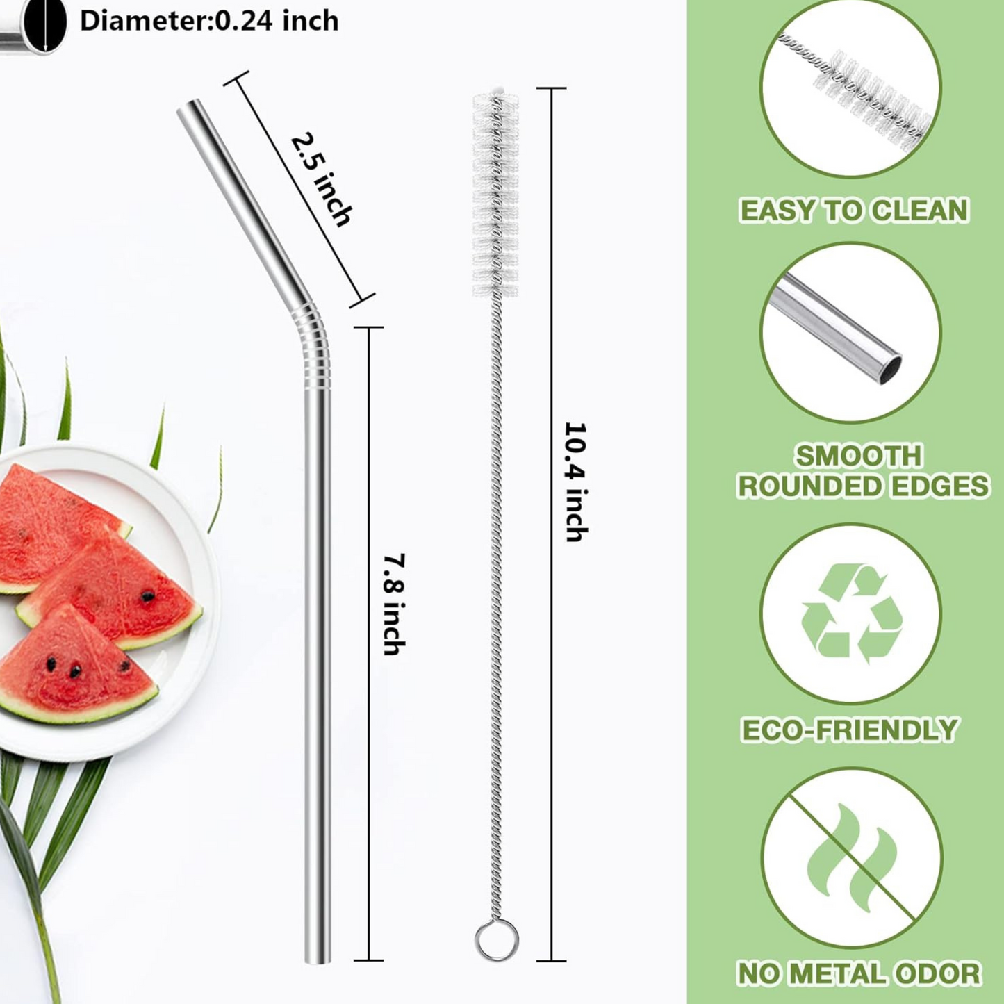 6-Piece Reusable Stainless Steel Straws with Brush – Fits 20 & 30 oz Tumblers