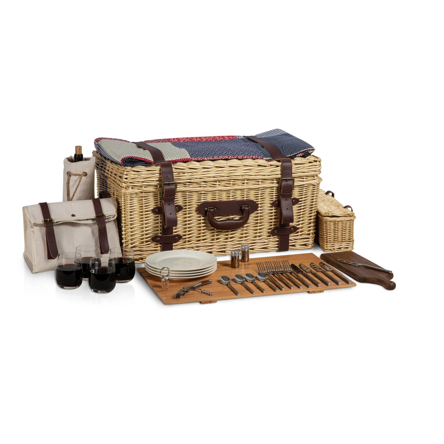Handwoven Full Willow Picnic Basket with PU Leather Handle – Elegant & Durable