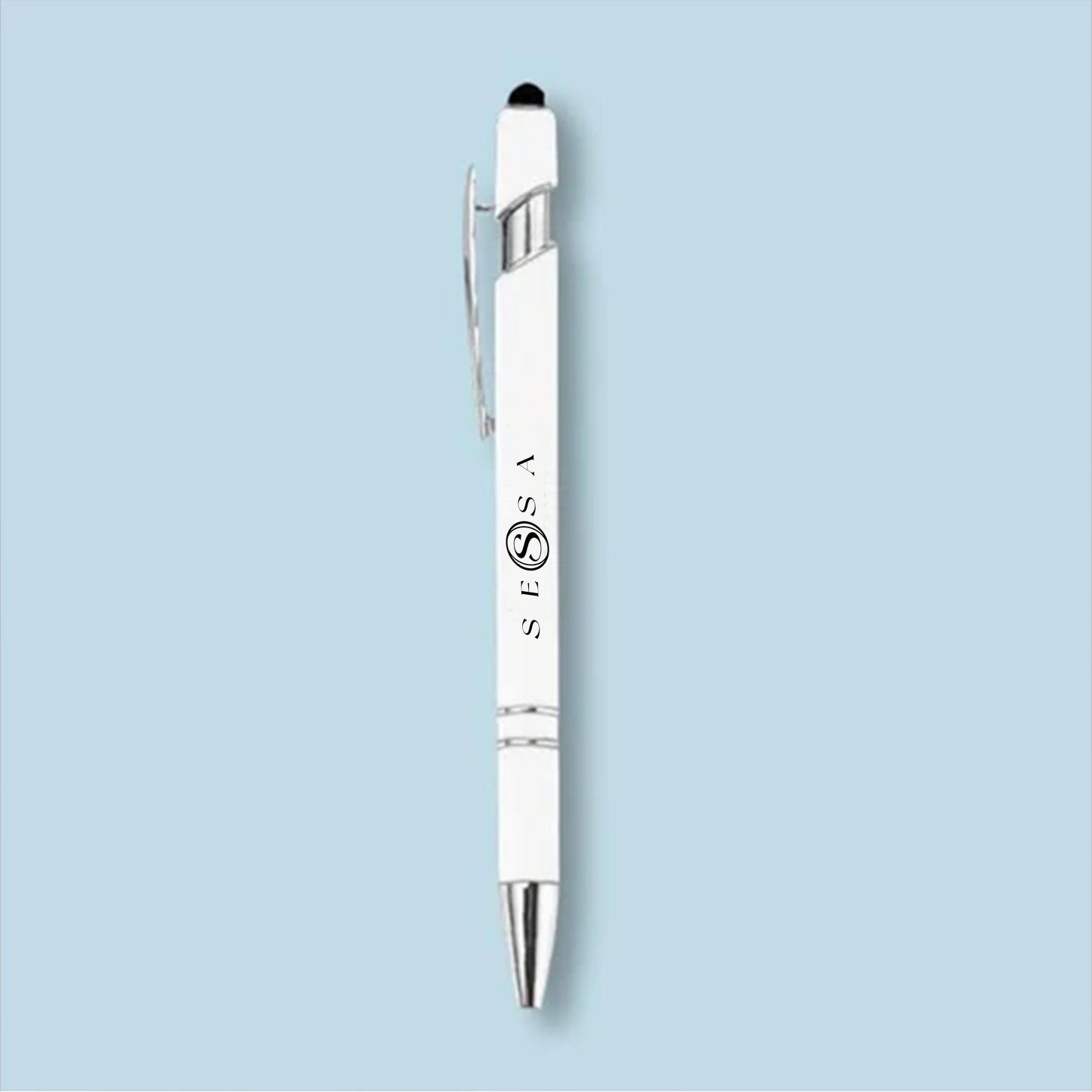 Elegant White Retractable Ballpoint Pen with Silver Accents