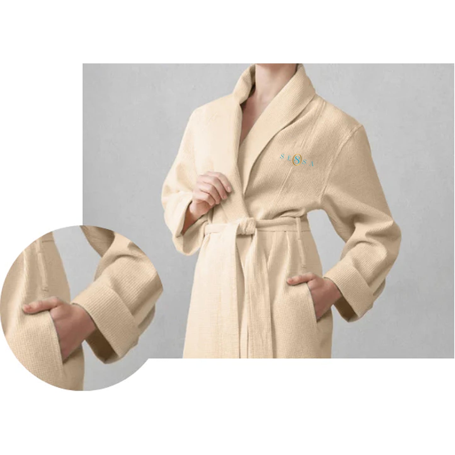Shawl Collar Light Terry Cloth Robe – 100% Cotton, White, Medium