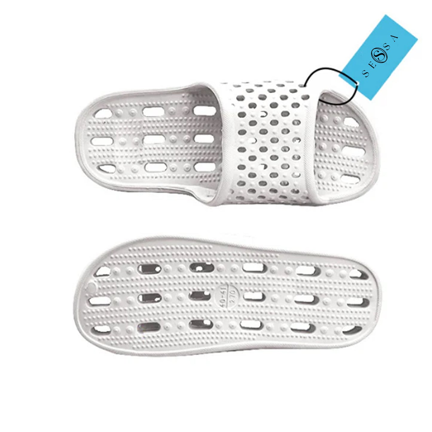 Comfortable Slide Sandals – White & Sky-Blue, Lightweight & Durable