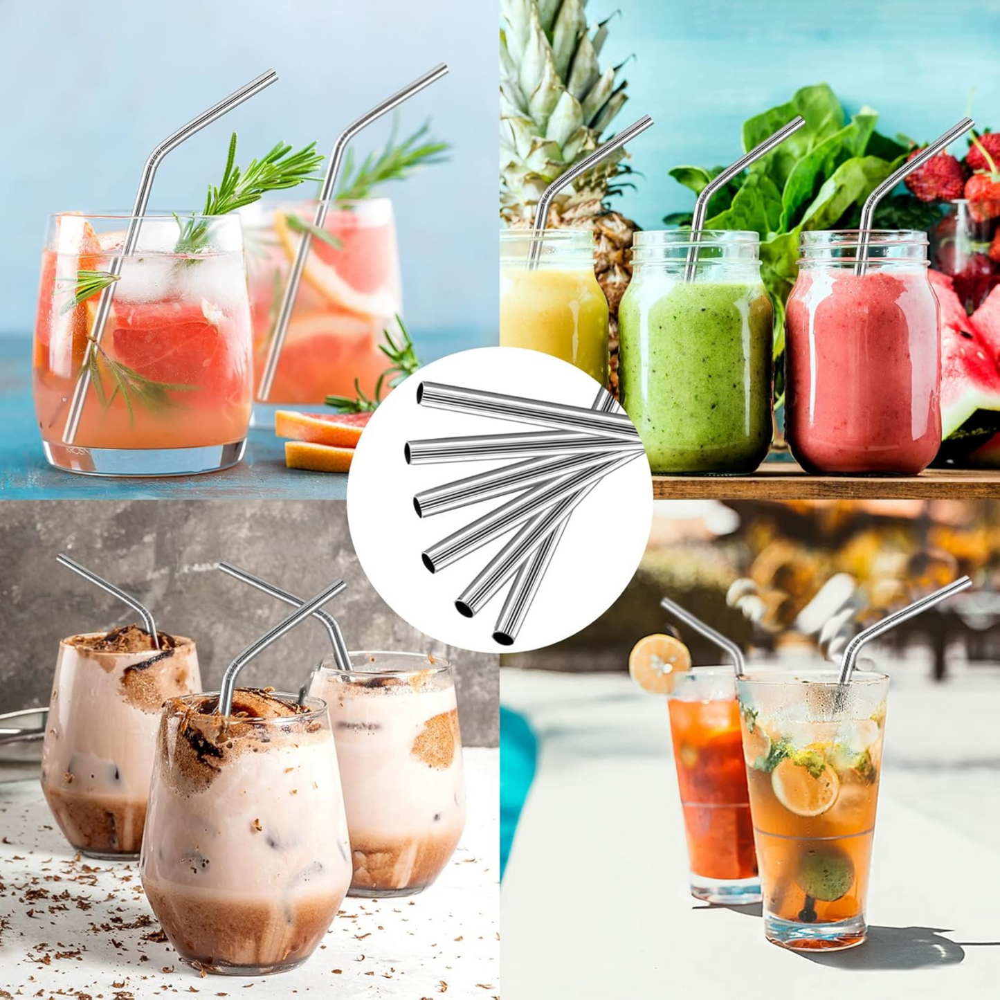6-Piece Reusable Stainless Steel Straws with Brush – Fits 20 & 30 oz Tumblers