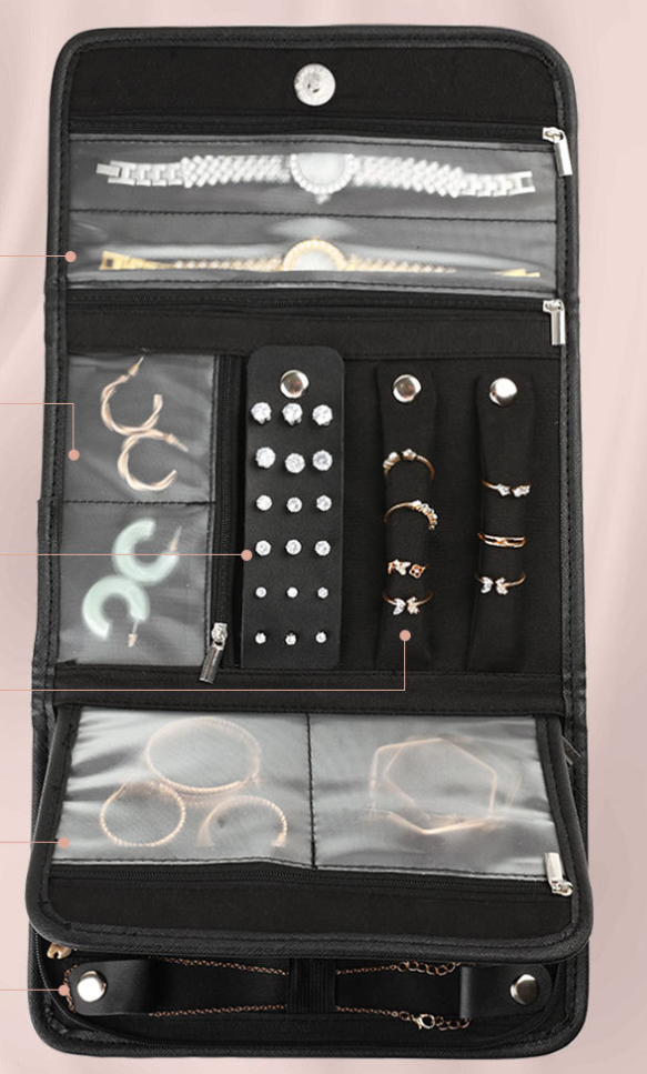 Elegant Black Travel Jewelry Organizer – Compact & Secure