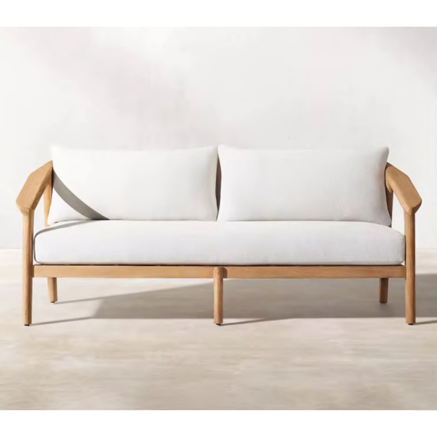 Teak Wood & PE Rattan Outdoor 2-Seater Sofa