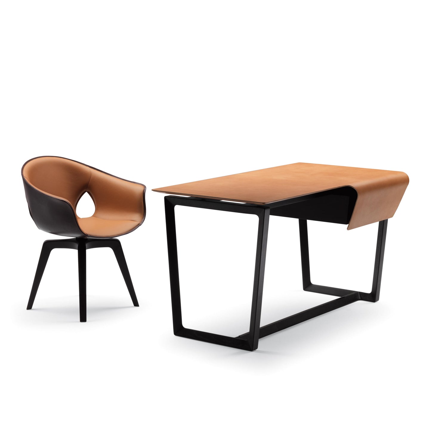 Ash Wood Desk with Saddle Leather Finish – Elegant Event Workspace