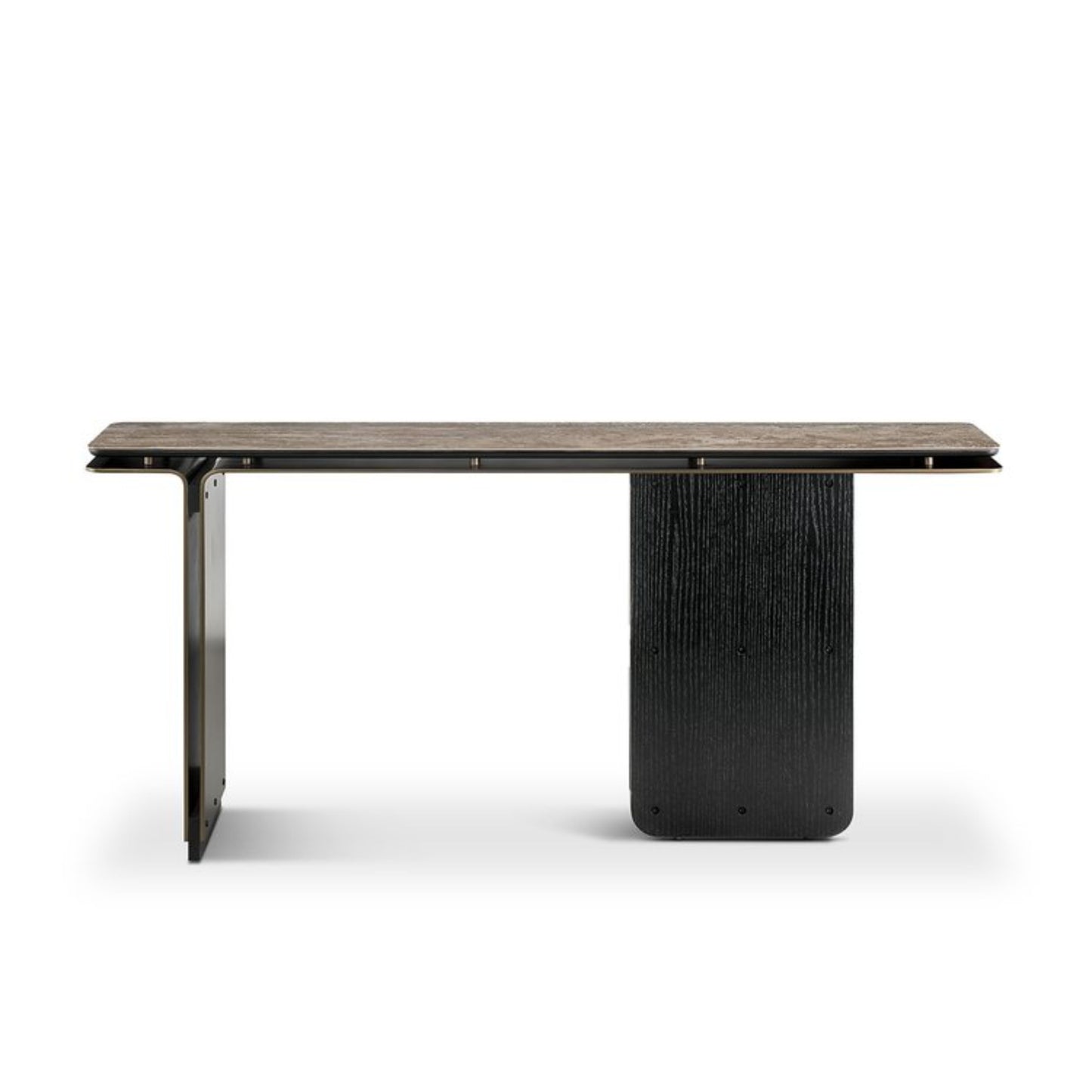 Black & White Marble Console Table with Wood & Stainless Steel Frame