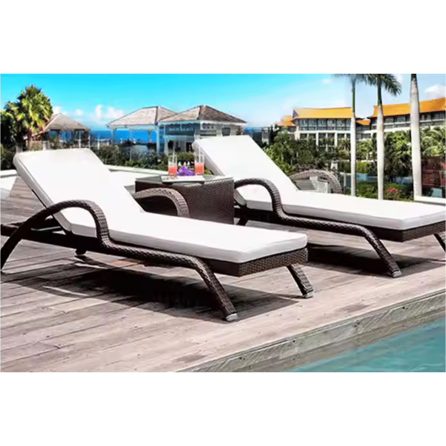 Beach Lounge Chair, Durable PE Rattan, Weather-Resistant Design