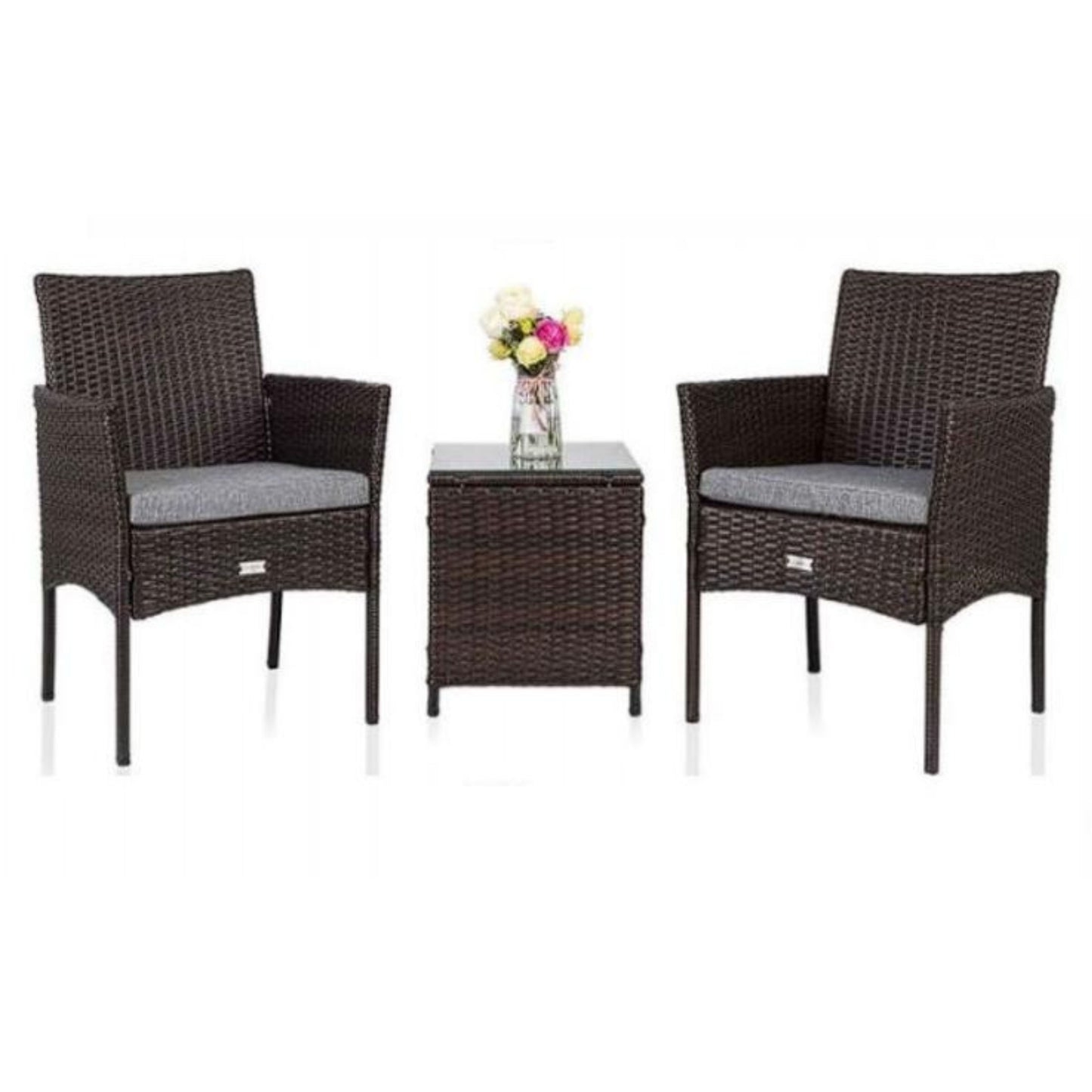 Modern Wicker Patio Set – 3-Piece Outdoor Seating with Glass-Top Table