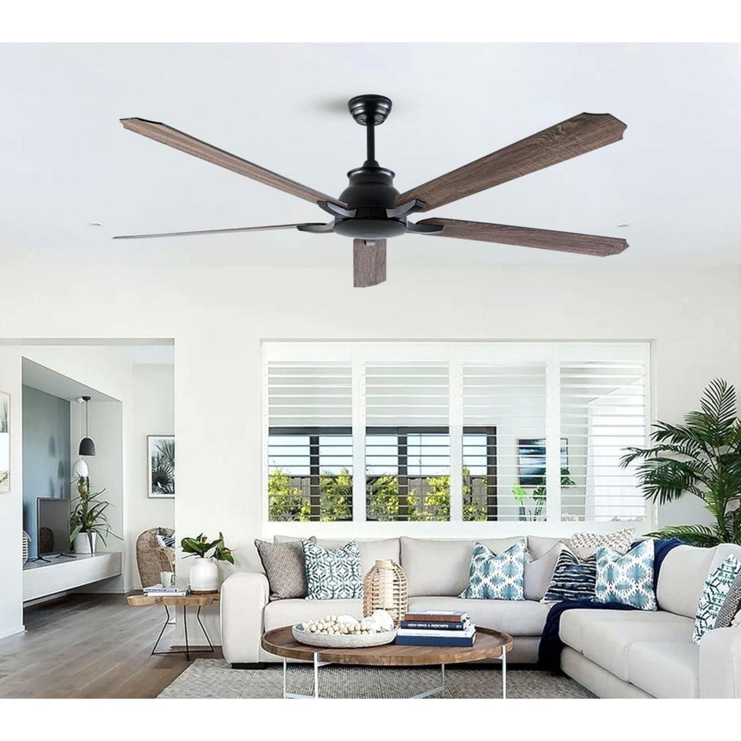 Modern Stainless Steel & Wood Ceiling Fan with Remote – 183x50cm