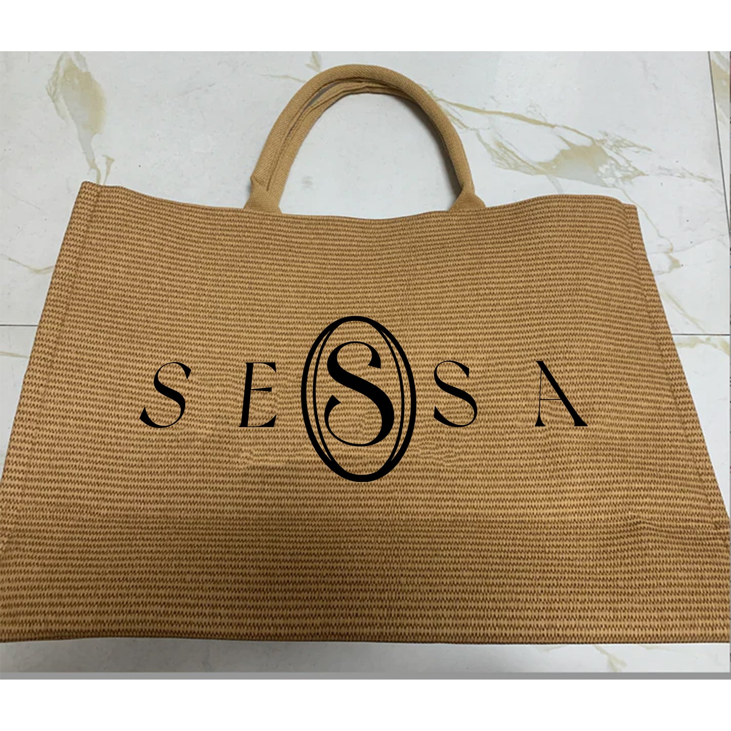Elegant Raffia Beach Bag with Leather Accents – Spacious & Stylish