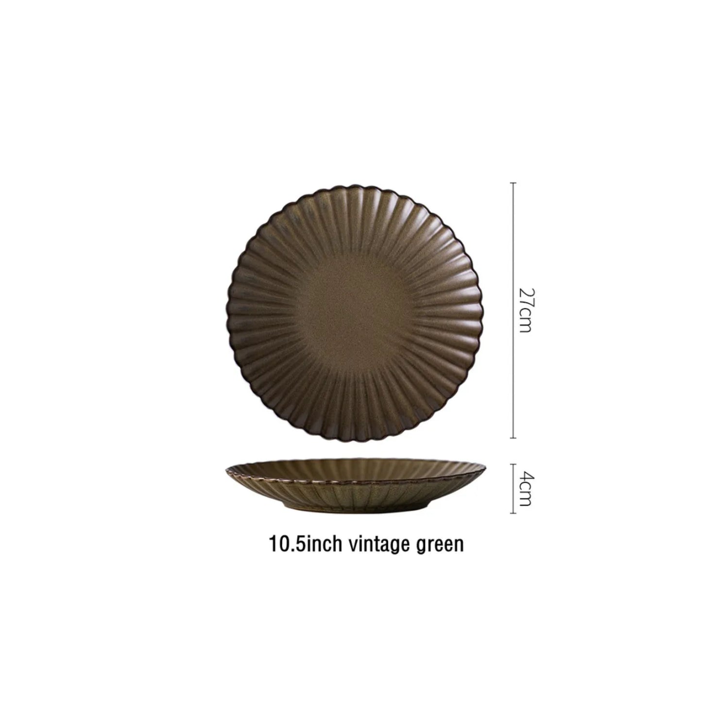 Daisy-shaped stoneware plates in black and vintage green