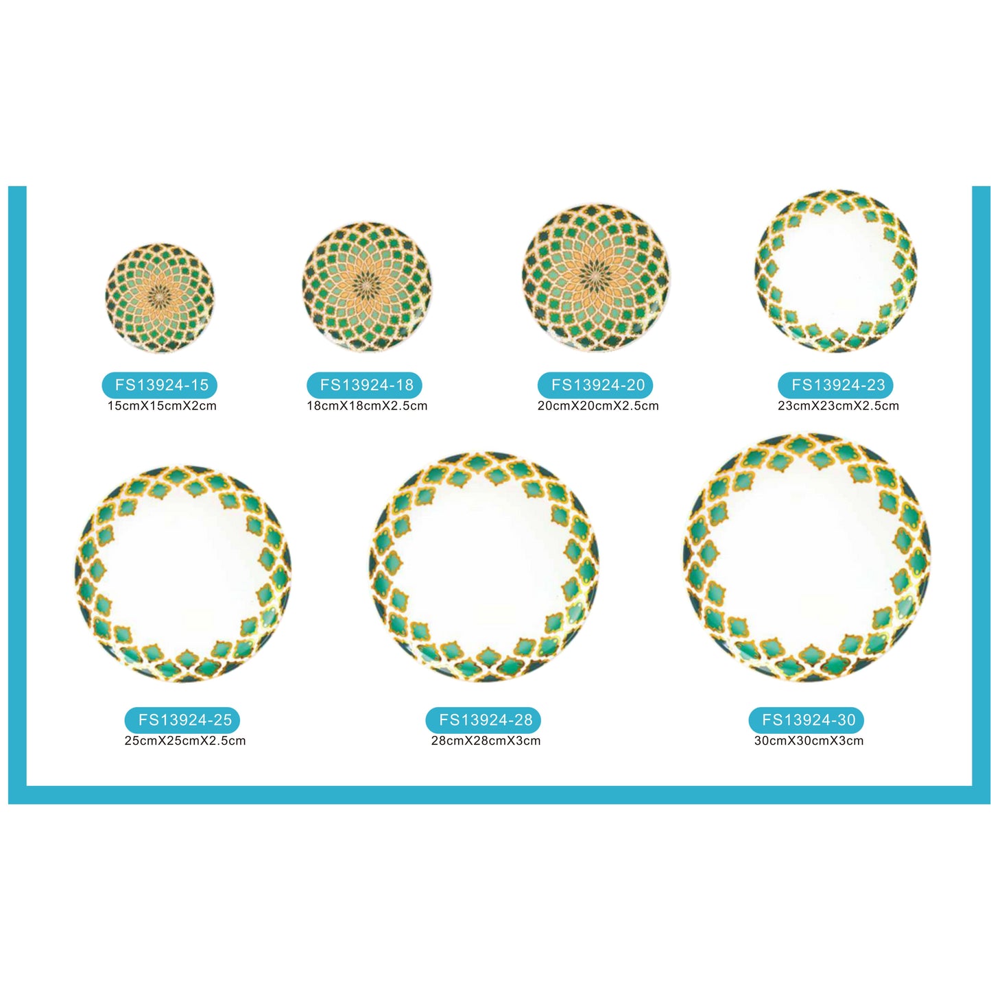 White Ceramic Dinnerware Set with Black and Green Floral Pattern and Shiny Surface – 7-Piece Collection