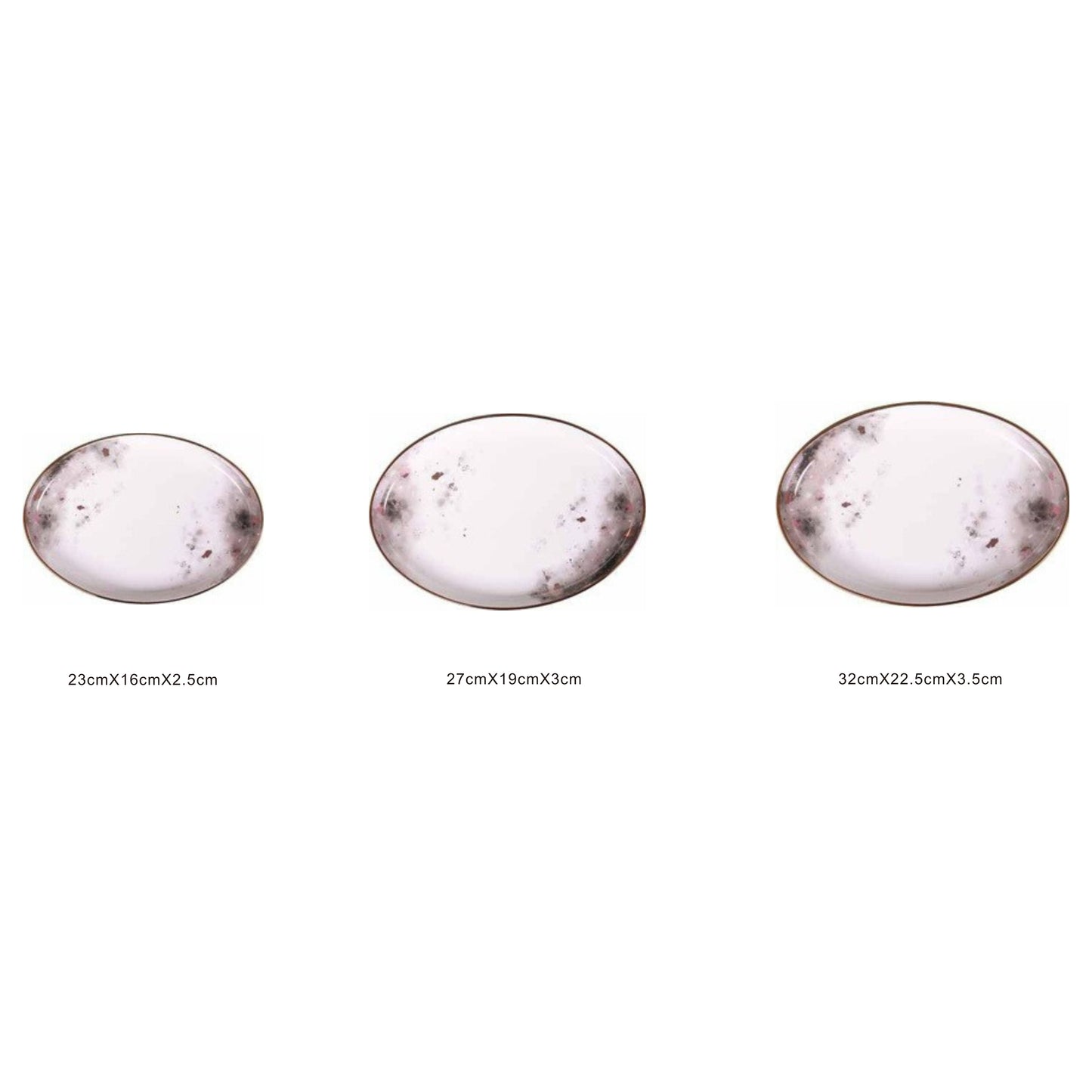 White ceramic plate with moon pattern, golden edges, and shiny surface