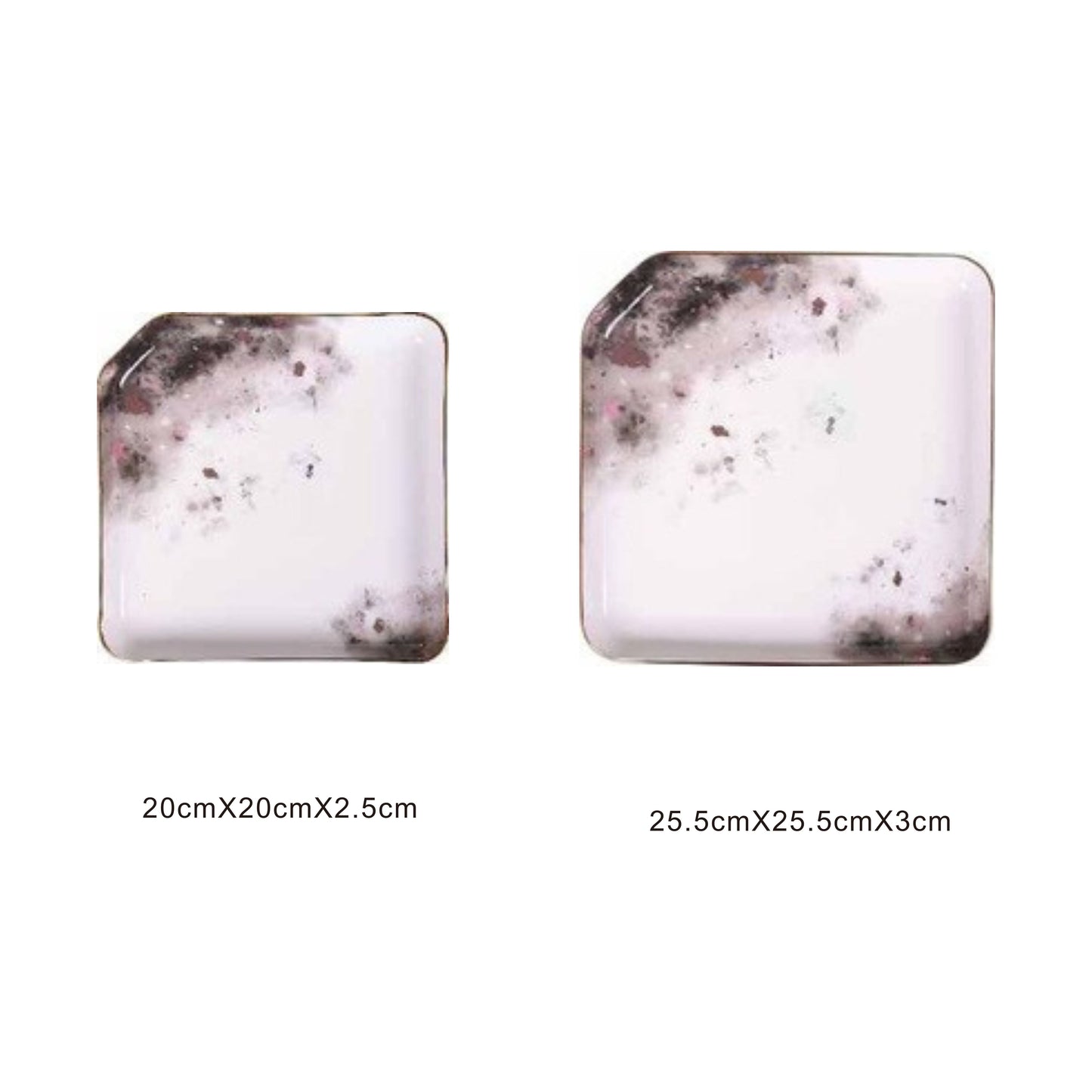 White ceramic square tray with moon pattern, golden edges, and shiny surface