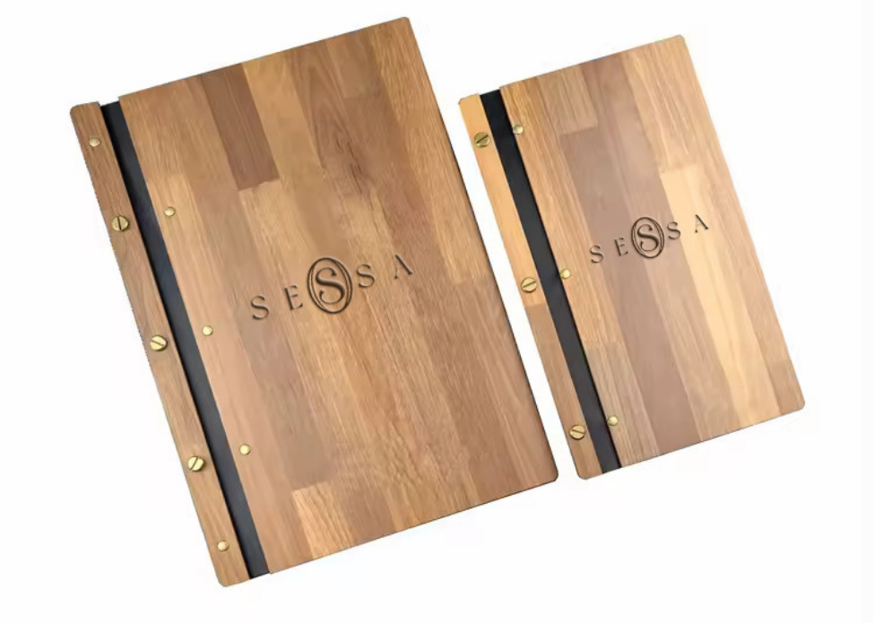 Luxury Bamboo Menu with Leather Strap – 8.5" x 11"
