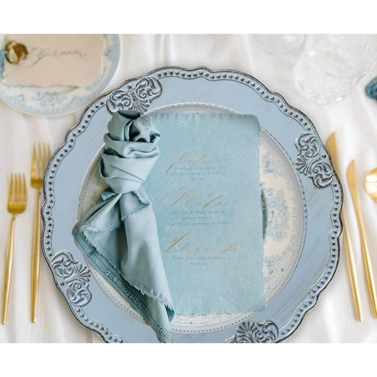 Antique Blue Charger Plates – 13" x 13", Plastic