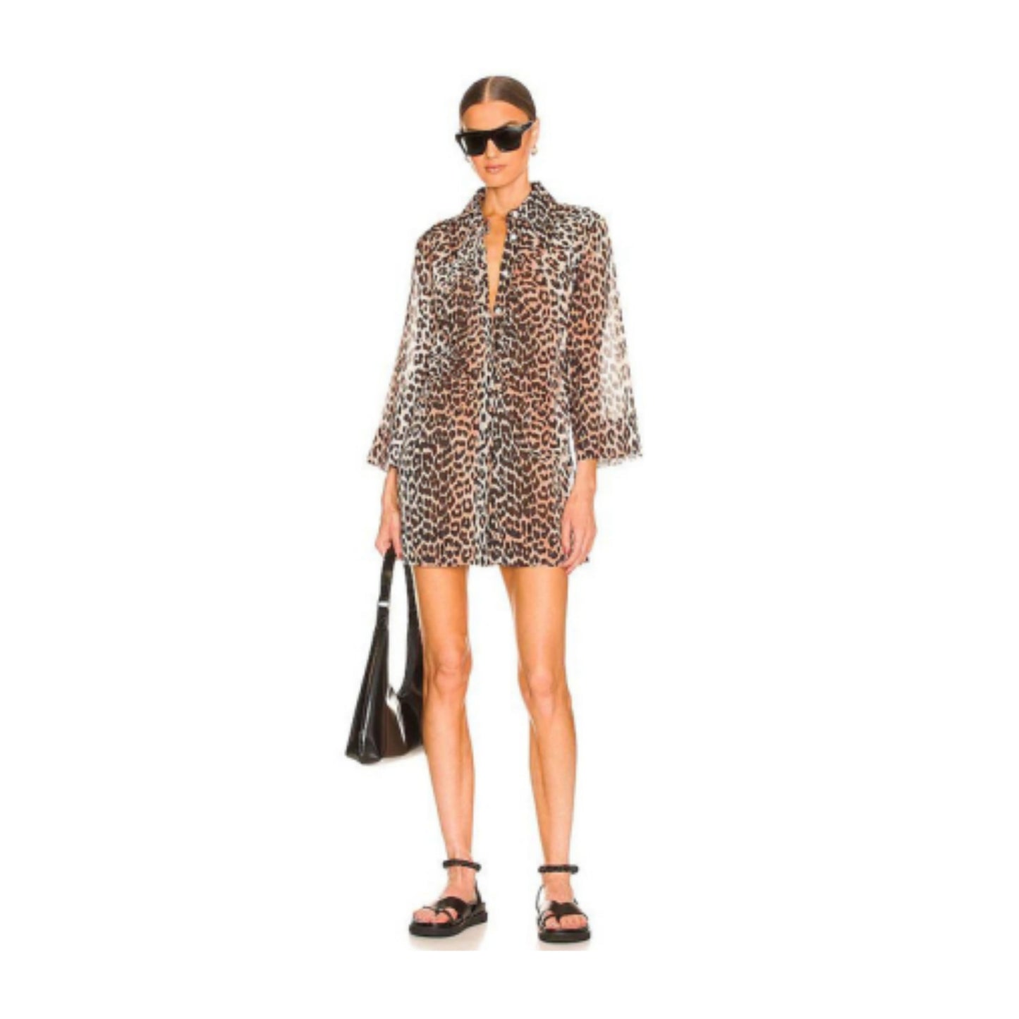 Beach Wear Shirt Dress – Sheer Leopard Print Cover-Up