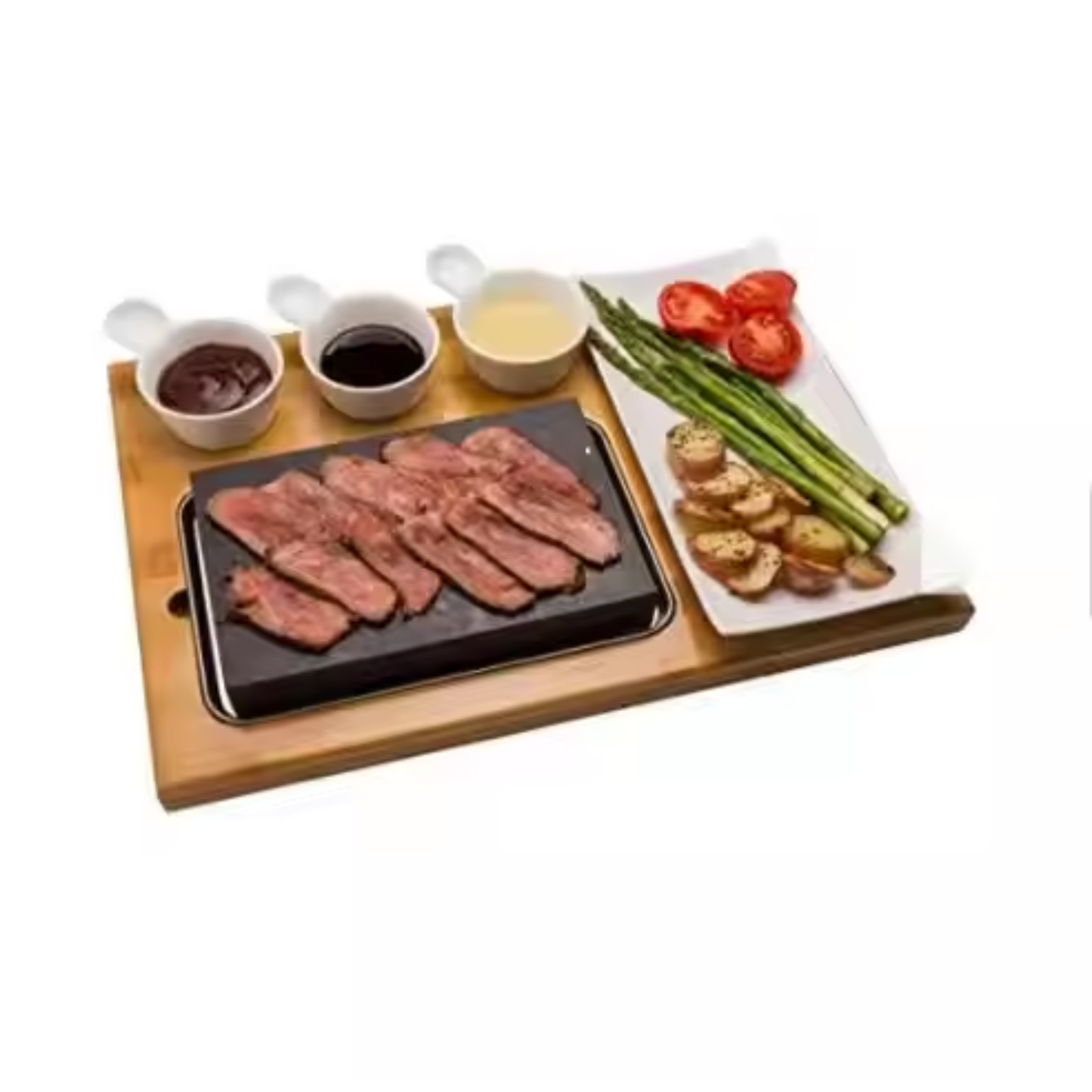 Bamboo Cooking Stone Set with Ceramic and Stainless Steel Accessories