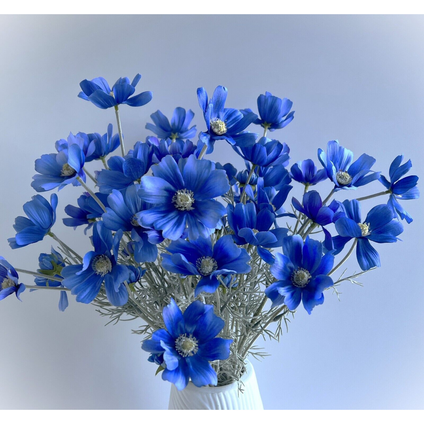 Faux Silk Cosmos Stem Wild Flowers in White and Blue