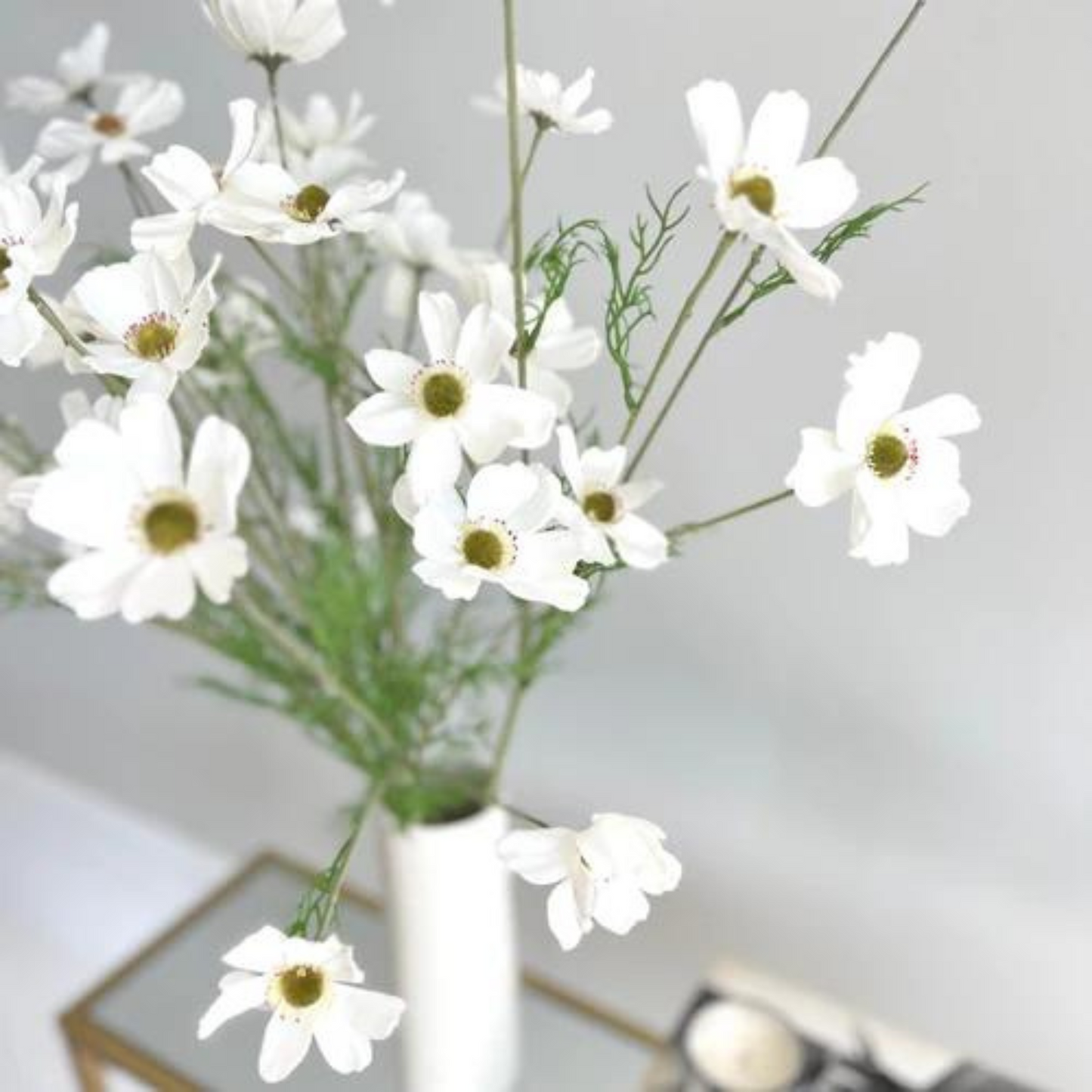 Faux Silk Cosmos Stem Wild Flowers in White and Blue