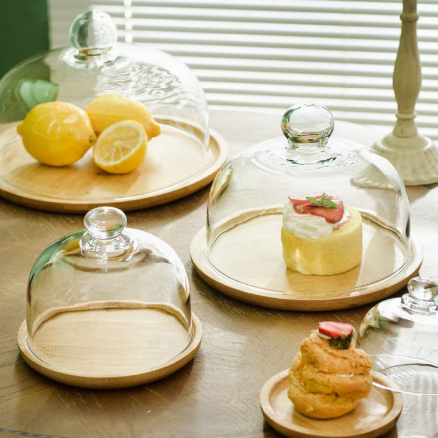 Glass Dome with Wooden Base – Elegant Food Display Cover
