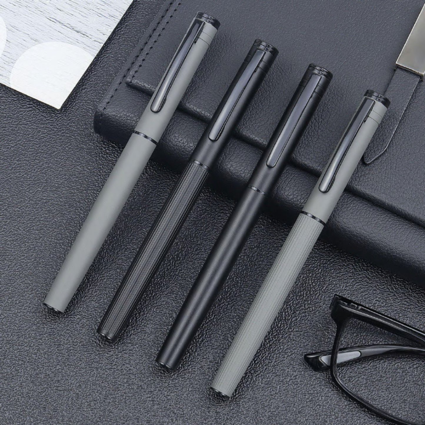 Luxury Metal Ballpoint and Rollerball Pen Set in Elegant Black Gift Box