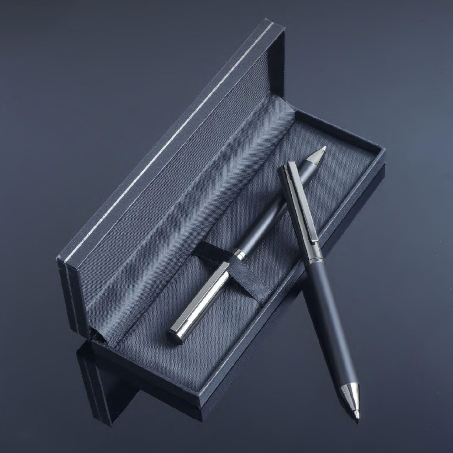 Luxury Metal Ballpoint and Rollerball Pen Set in Elegant Black Gift Box