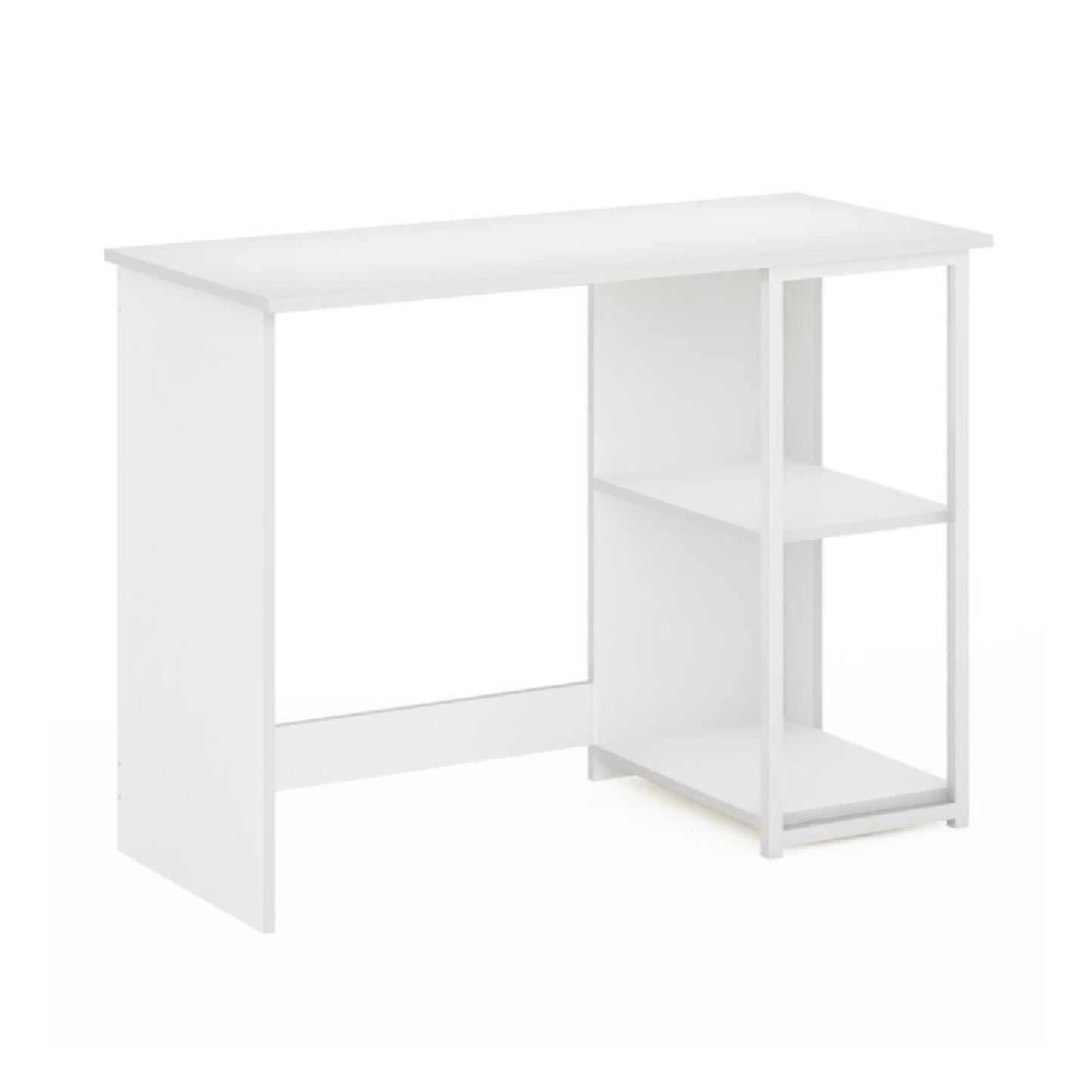 Dakar White Modern Desk with Metal Frame and Open Shelves