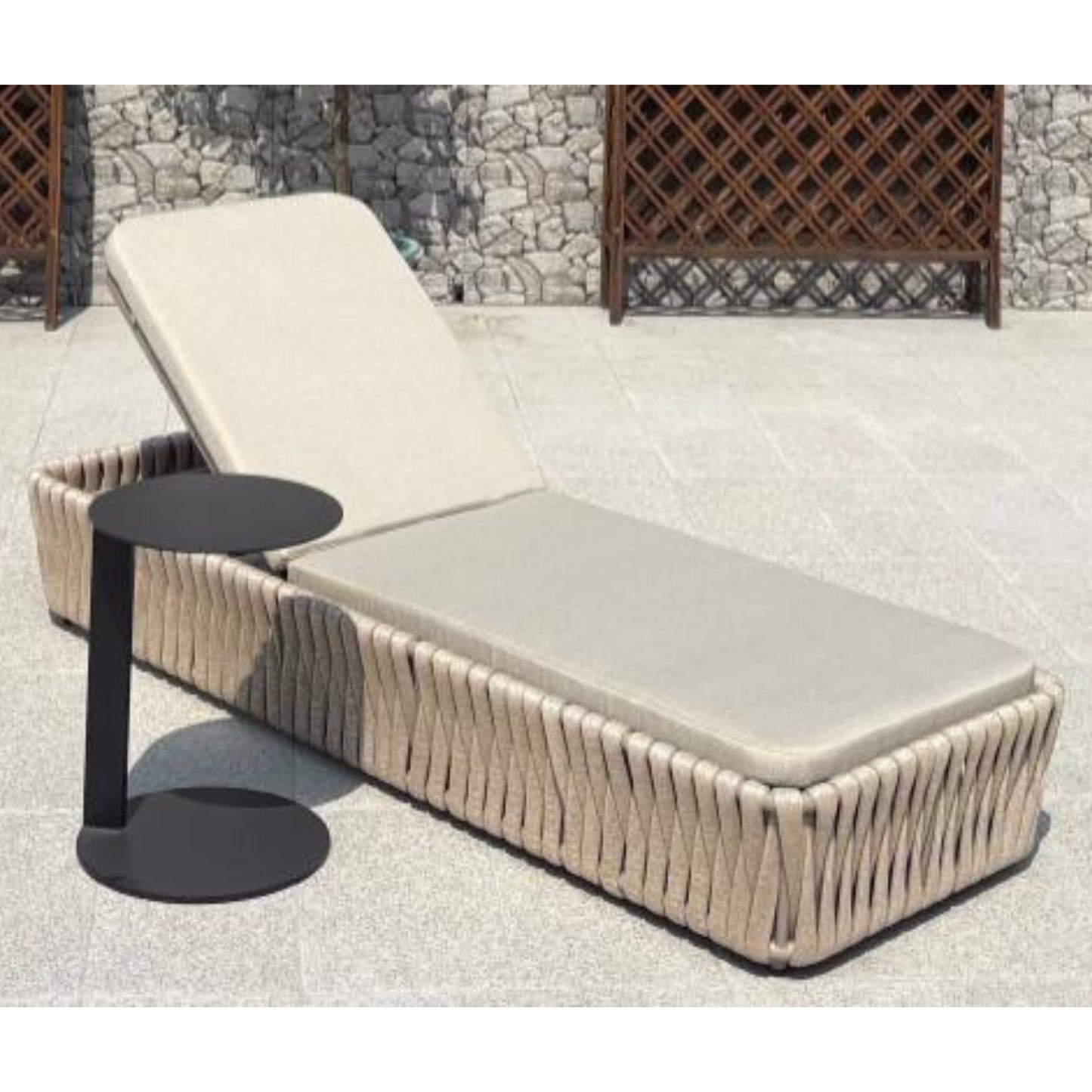 Woven Rubber Rope Sun Lounger with Powder-Coated Aluminum Frame