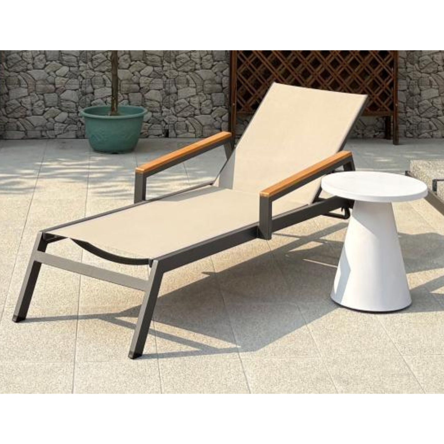 Teak Armrest Sun Lounger with Textilene Fabric