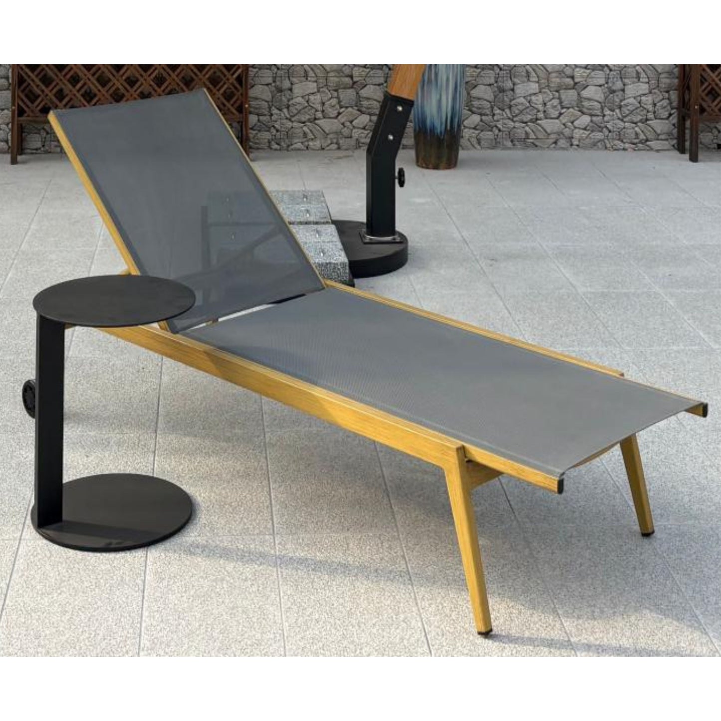 Teak-Look Aluminum Sun Lounger with Wheels