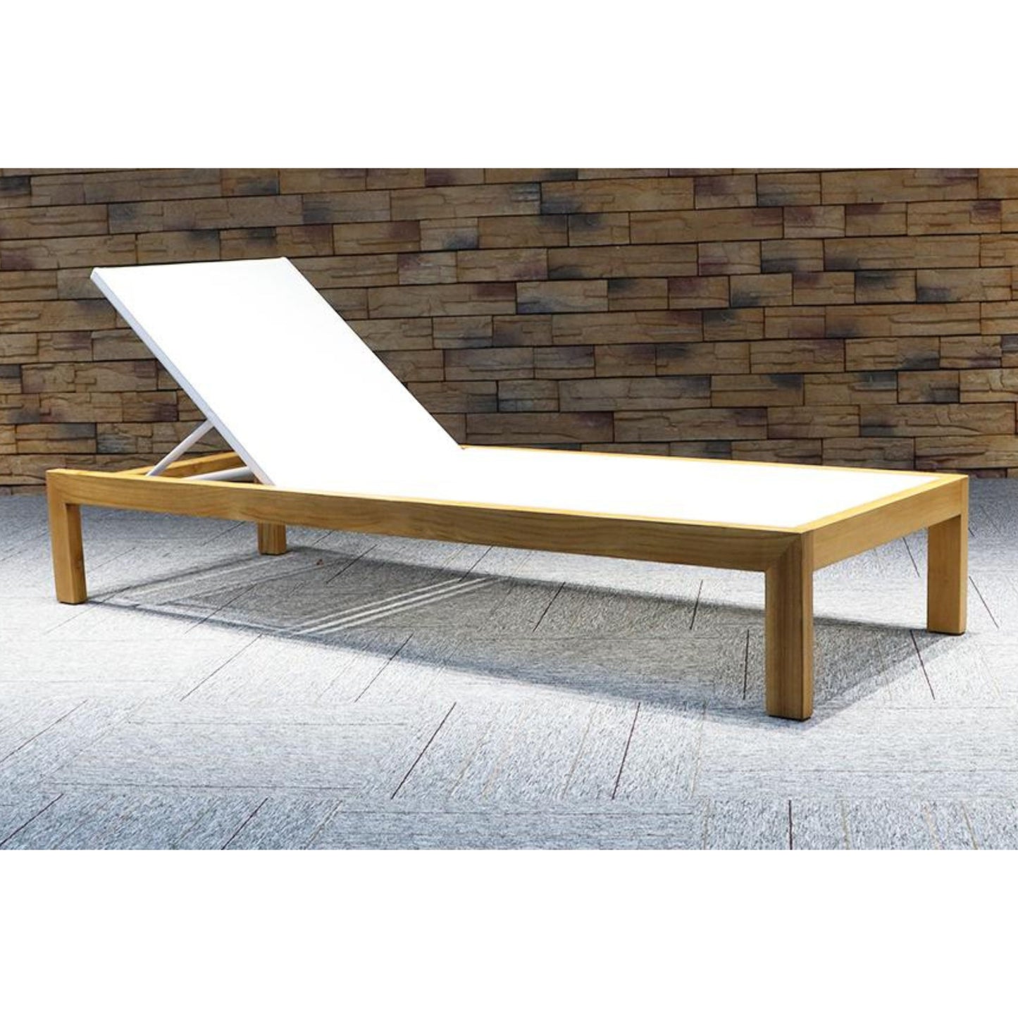 Single Sun Lounger KW5513 with Teak Frame and Textilene Fabric