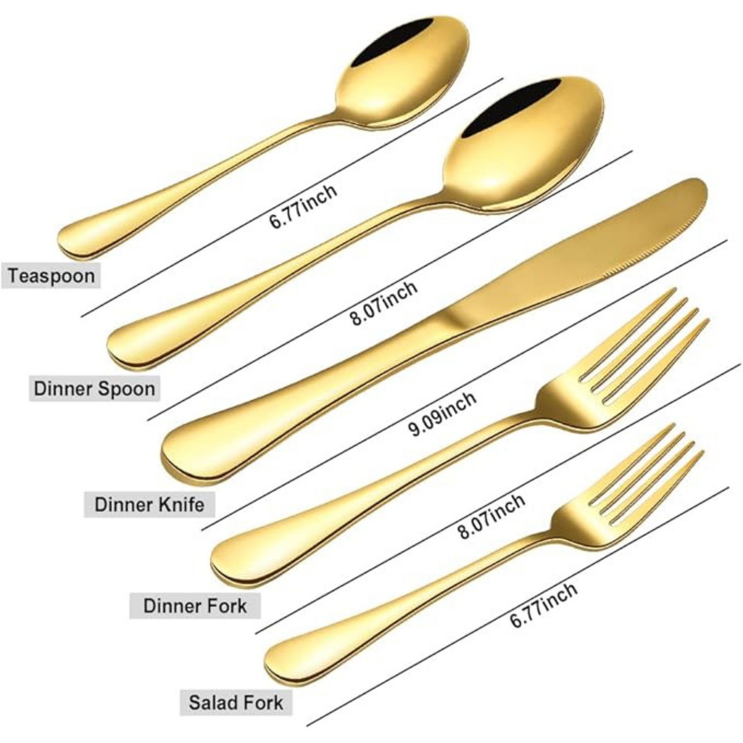 Stainless Steel Cutlery Set – Tea Spoon, Dinner Spoon, Knife, Fork, and Salad Fork