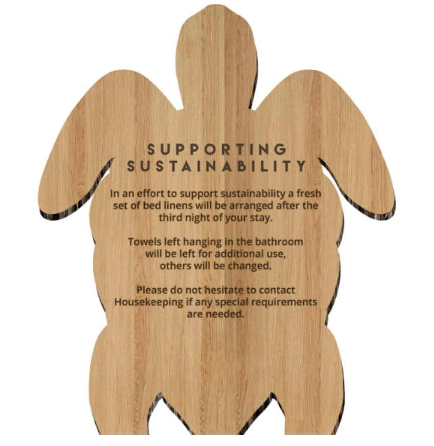 Turtle Linen Change Card – Eco-Friendly Guest Room Sustainability Sign