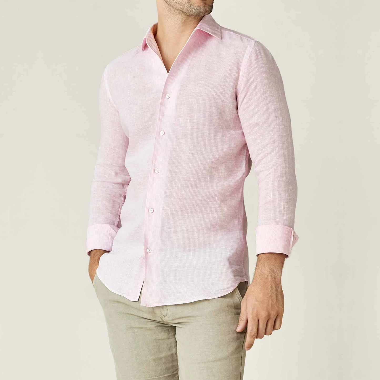 Men's Linen Button-Up Shirt & Khaki Pants