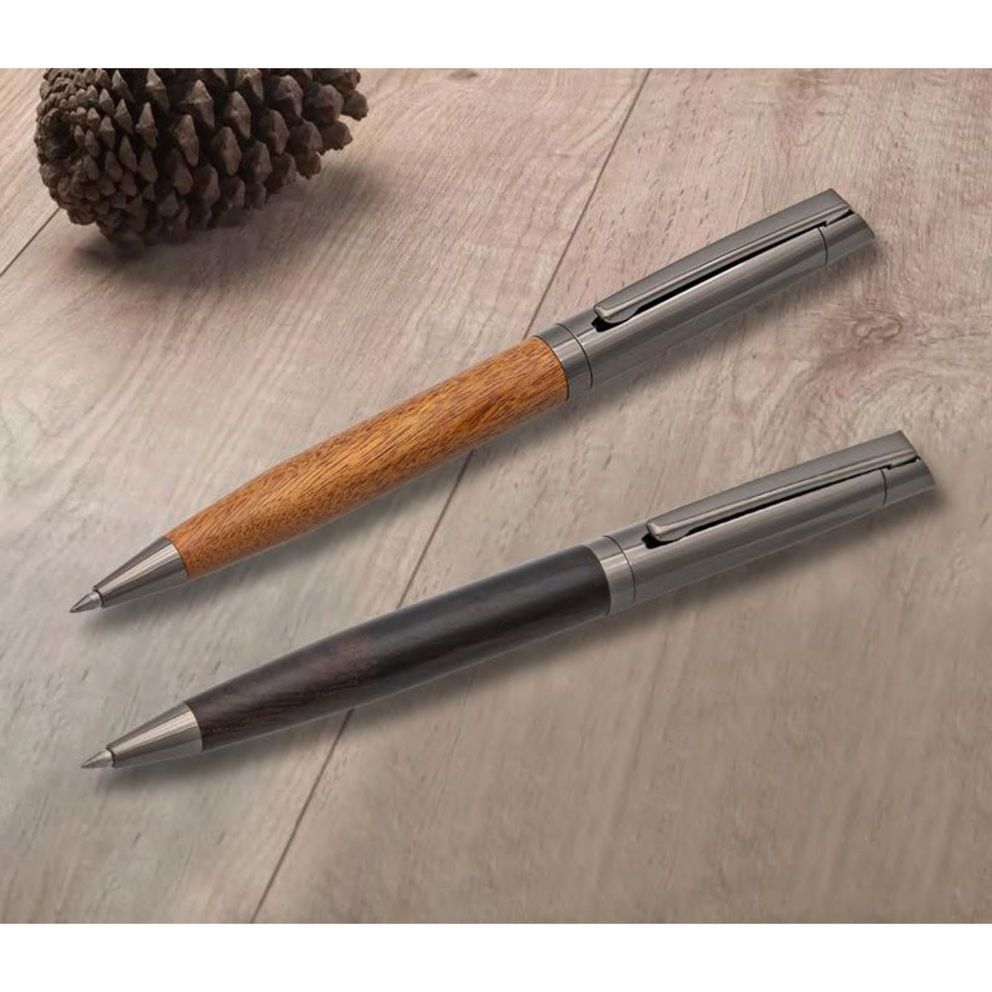 Wooden Ballpoint Pen with Gun Black and Gold Metal Parts