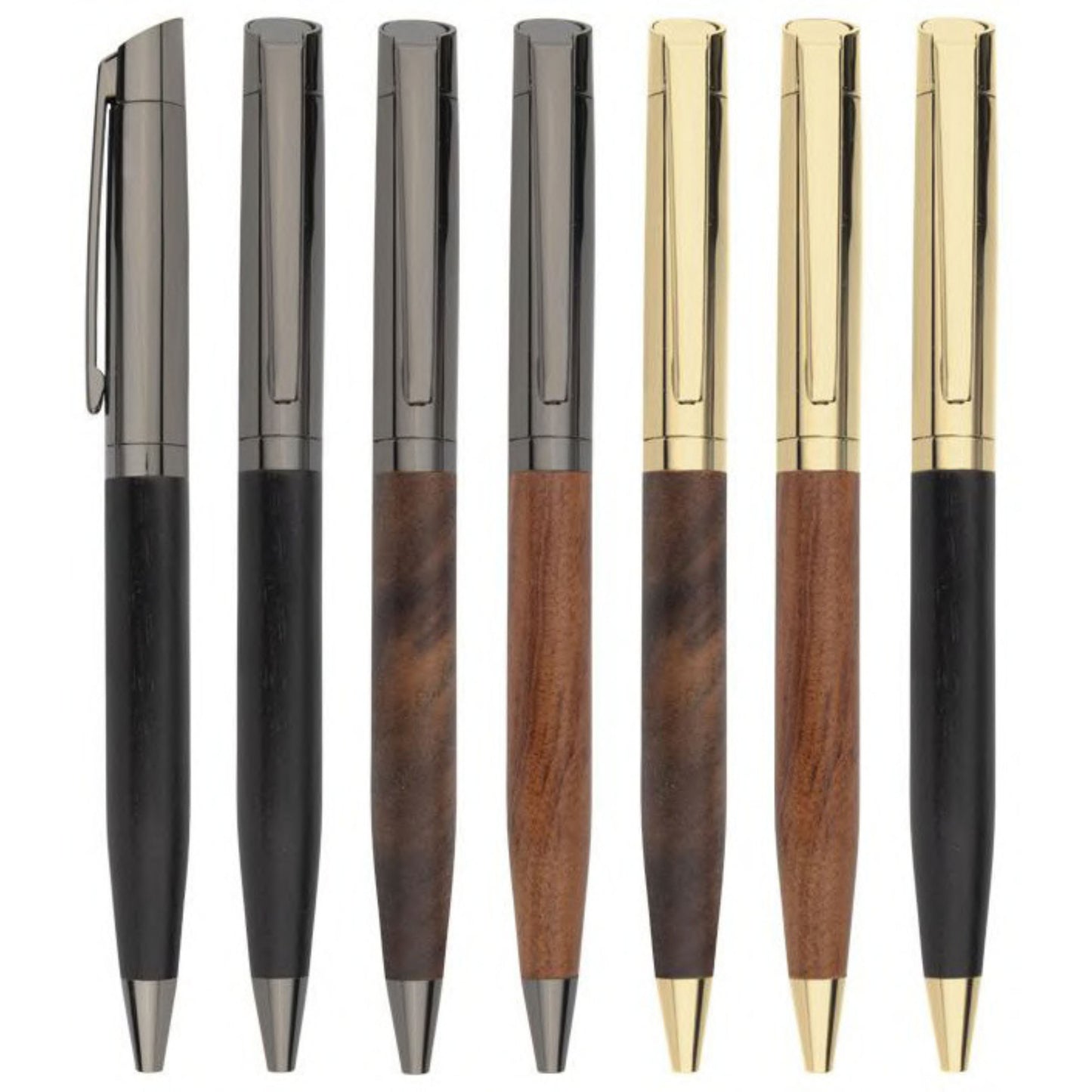 Wooden Ballpoint Pen with Gun Black and Gold Metal Parts